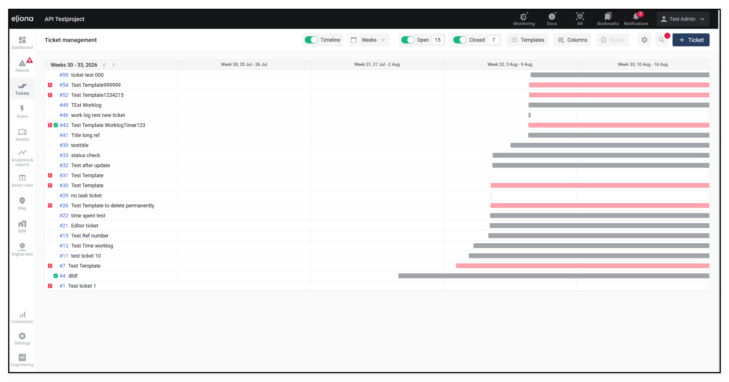 Timeline für Tickets und Tasks